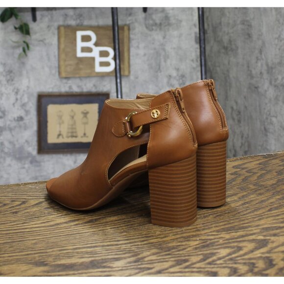 Giani Bernini Buckle Memory Foam Block Heel Shooties Cinnamon Leather Brown 10M - Picture 2 of 10